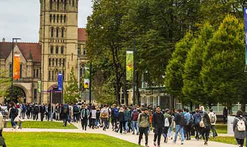 Students walking around campus