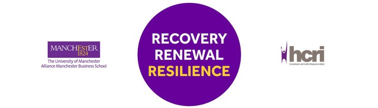 Three logos for AMBS, recovery, renewal, resilience and HCRI