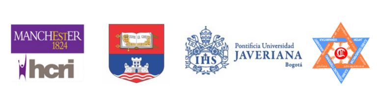 HCRI logo, University of Belgrade logo, Javeriana University logo, and Tribhuvan University logo.